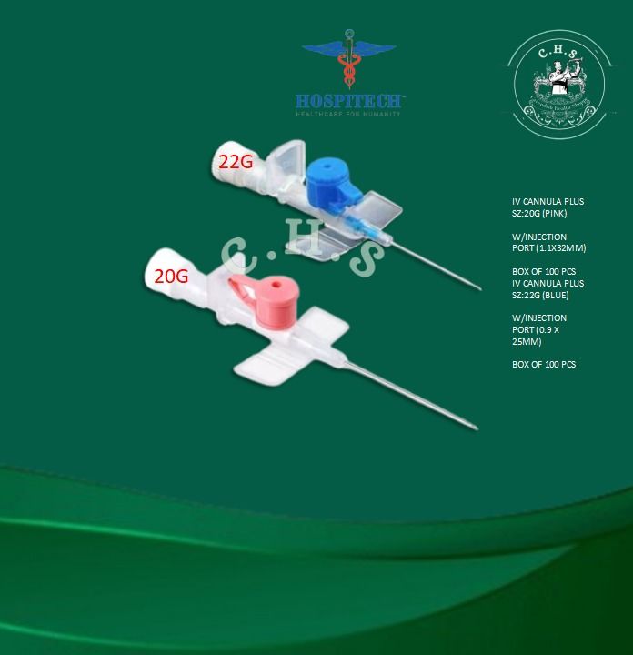 HOSPITECH IV CANNULA BRANULA PLUS (SIZE 20G/22G), Health & Nutrition ...
