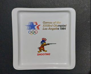 Los Angeles 1984 Games Of The XXIIIrd Olympiad Summer Olympics Shooting Category Collectible Ceramic Square Plate Display Memorabilia Souvenir Collection