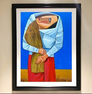 LUCKY HARVEST FARMER 1 29 x 23 inches OIL ON CANVAS Painting with Wood Frame, Ready to Hang