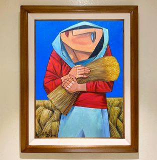 LUCKY HARVEST FARMER 2 29 x 23 inches OIL ON CANVAS Painting with Wood Frame, Ready to Hang