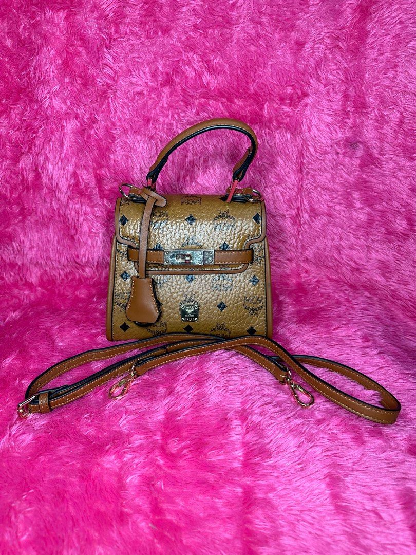 Visetos Mcm Kelly MCM Visetos Camel Top Handle Handbag Authentic