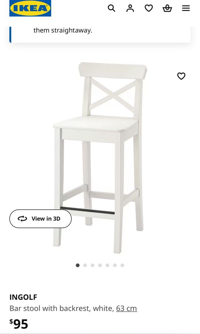 MOVING OUT SALE IKEA INGOLF Bar stool with backrest white 63 cm Furniture Home Living Furniture Chairs on Carousell
