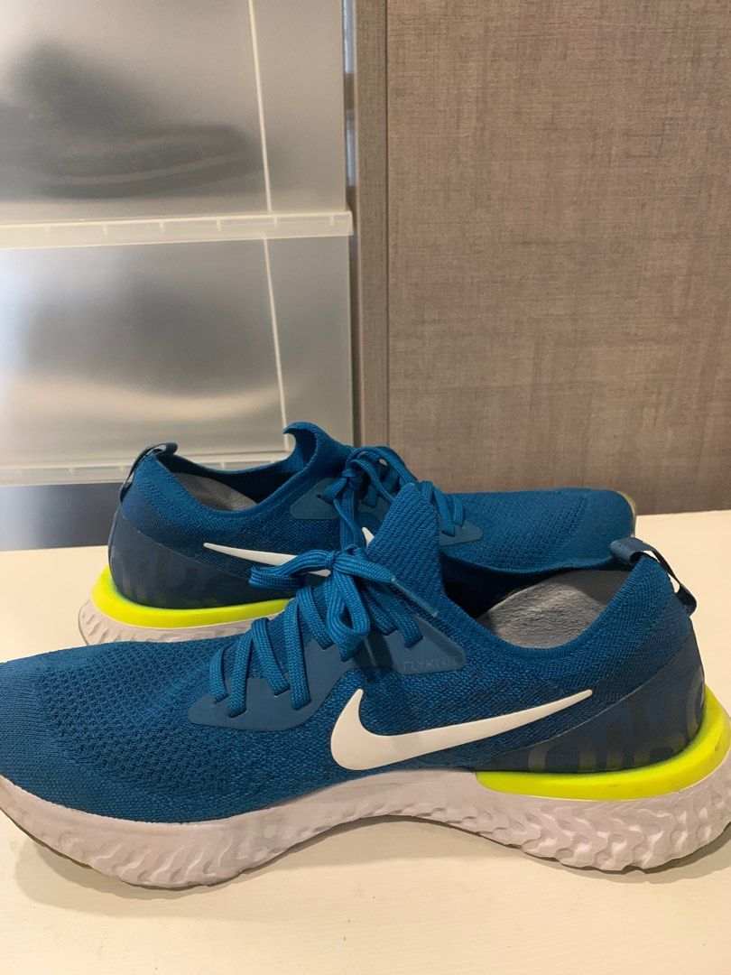 Nike Epic React Flyknit (Blue) (Category: Sneakers) located in Taguig. Submitted by mid20springcleaners (Listing ID 1308009556, Image 2). Description: Nike Epic React Flyknit ✅ Size US 11.5 Mens ✅ Flyknit material - lightweight and comfortable ✅ React cushion - soft comfortable sole ✅ Great condition, barely used - no issues ✅ Perfect for running beaters, exercise, gym, and more! .