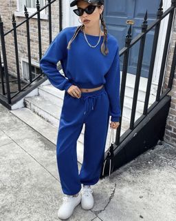 SHEIN EZwear Coords Solid Drop Shoulder Sweatshirt & Sweatpants Terno Set