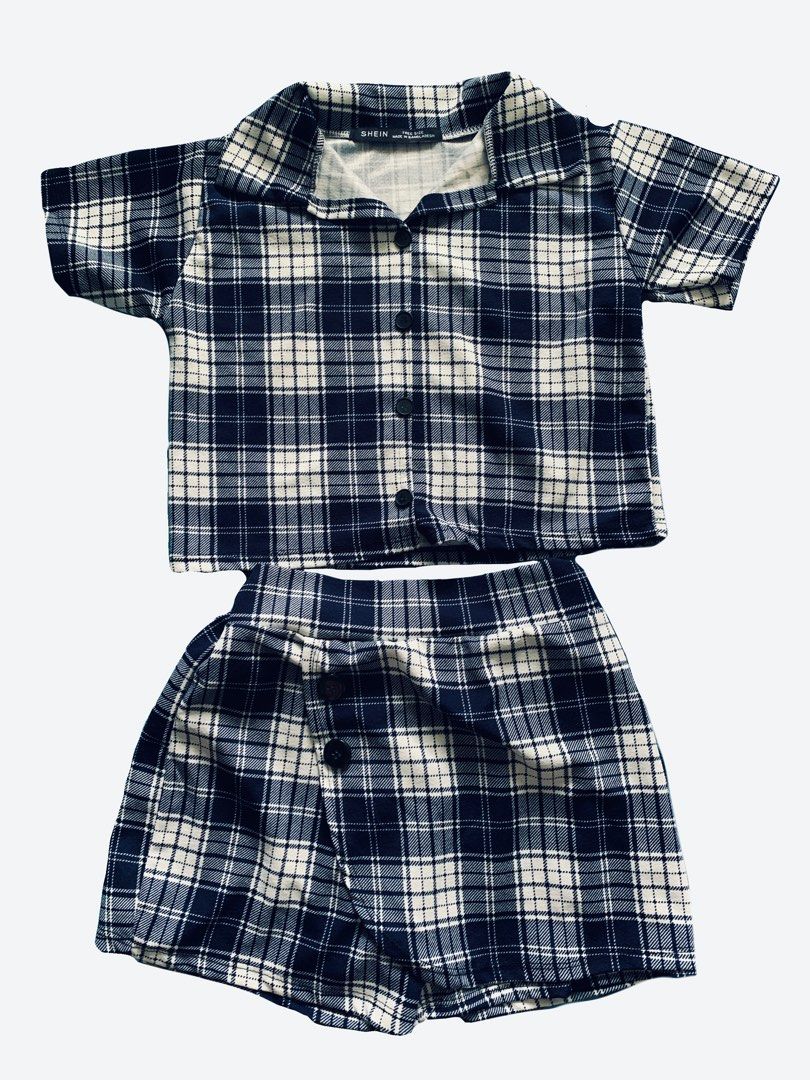 Shein White and Navy Blue Plaid Set (Category: Sets or Coordinates) located in Paombong. Submitted by chacha242424 (Listing ID 1307977844, Image 1). Description: ❄️ Selling this for 225 (shipping fee included) ❄️ The set was not used but it was stored in my cabinet ❄️ It has no flaws and QT in person (˶’ ᵕ ‘ 🫶) ❗️Color may differ due to lighting ✉️ Message me for more inquires. 📍MOP: Gcash 📍Payment FIRST, NO Gcash Send Money Protect 📍MOD: J&T