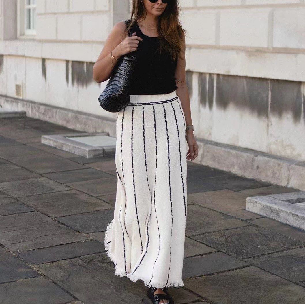 Striped Knit Maxi Skirt Women s Fashion Bottoms Skirts on Carousell