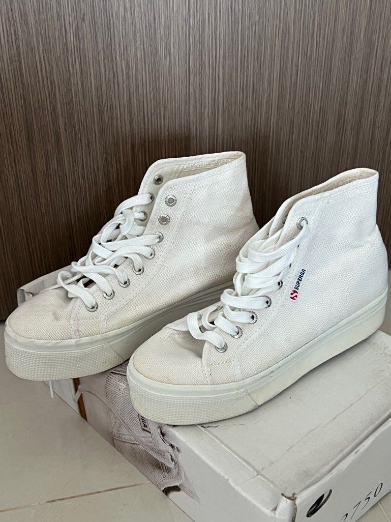 Superga white high cut shoes sneakers clearance cheap Women s Fashion Footwear Sneakers on Carousell
