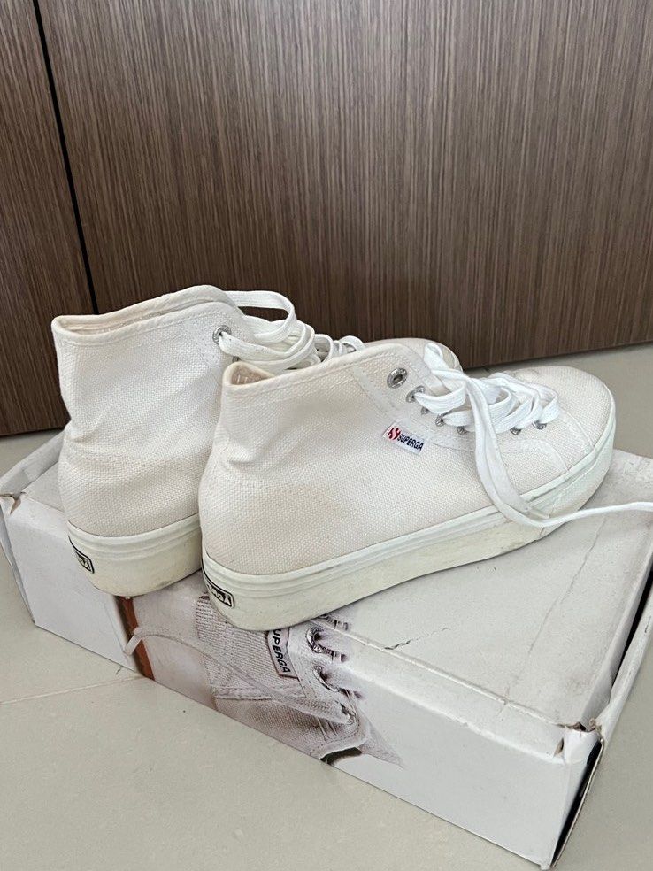Superga white high cut shoes sneakers clearance cheap Women s Fashion Footwear Sneakers on Carousell