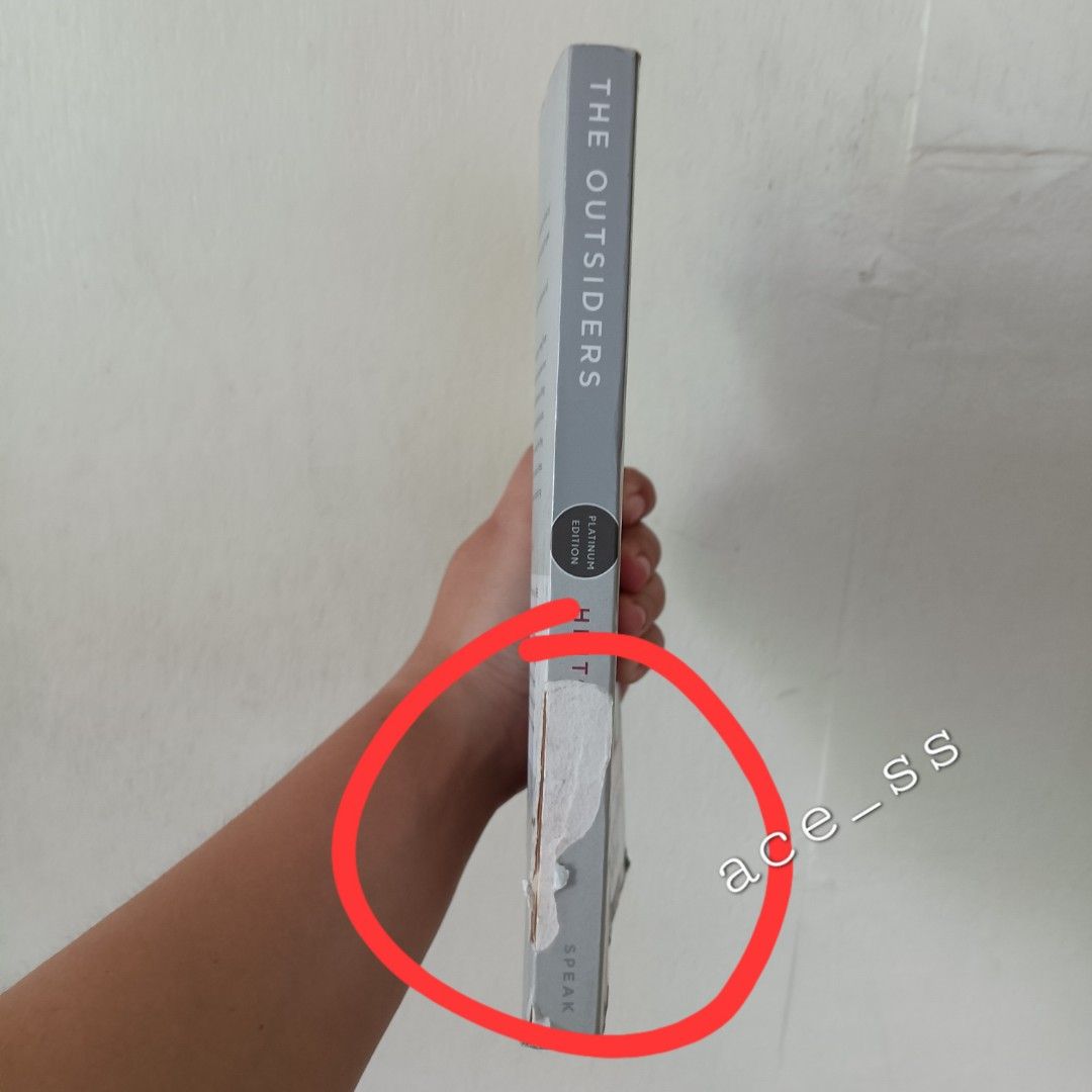 The Outsiders by S.E. Hinton (Category: Storybooks) located in Cavite. Submitted by ace_ss (Listing ID 1307963644, Image 3). Description: The Outsiders is about two weeks in the life of a 14-year-old boy. The novel tells the story of Ponyboy Curtis and his struggles with right and wrong in a society in which he believes that he is an outsider. According to Ponyboy, there are two kinds of people in the world: greasers and socs. A soc (short for "s