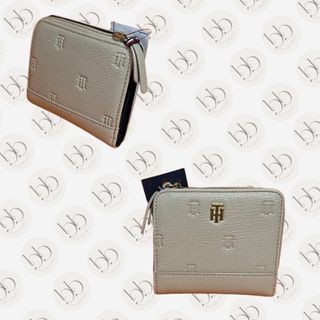 Tommy Hilfiger Small Embossed Cream PU Leather Zip Card Coin Bifold Wallet