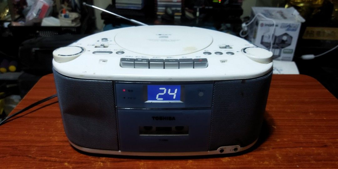 Toshiba TY-CDS5 (Category: Portable Music Players) located in Pasay City. Submitted by marineljapansurplus (Listing ID 1307952300, Image 1). Description: Toshiba CD Cassette Radio player Model: TY-CDS5 CD 💿: Working 👍(CD-R/RW playable) Tuner 📻: Working 👍 (AM complete all local station /FM Japan standard 90mhz only) Aux-in 🔃: Working 👍 Cassette 📼: pin roller issue Power Supply: 110v 15W (AC) DC: Battery operated - 12v (8x1.5v) Price: ₱ 650 