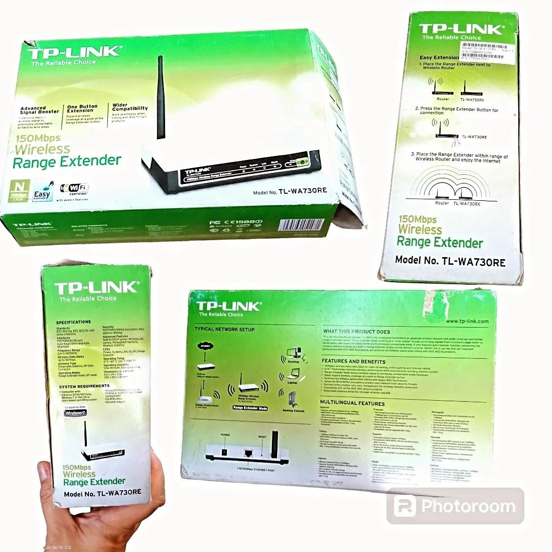 TPLink Wifi range extender (Category: Networking) located in Makati City. Submitted by meowmyella (Listing ID 1307987501, Image 2). Description: 💻 TP-Link WIFI range extender 💰PHP 500 only! ➡️ FREE D-LINK INTERNET SWITCH ➡️ In good working condition ➡️ See pictures for specifications and details 🖥️ Comment MINE or send the screenshot thru DM of the items you wished to purchase. 💸 Mode of payment thru GCASH or Bank Transfer. 🚚 Metro Manila: L