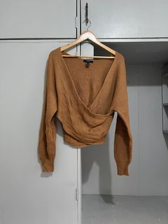 Uniqlo Knitted Puff Long Sleeves Top / Oversized / Plus Size / Baggy - Brown / Earthy