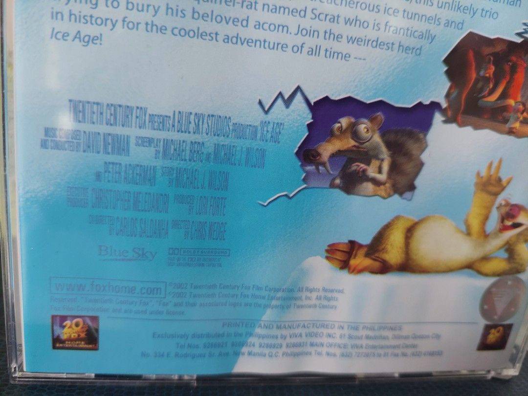 Vintage 2002 Ice Age VCD (Category: CDs & DVDs) located in Quezon City. Submitted by donjie (Listing ID 1308001411, Image 3). Description: Vintage Collectible VCD Title: Ice Age Release: 2002 Released By: Twentieth Century Fox Distributed By: Viva SF P60.