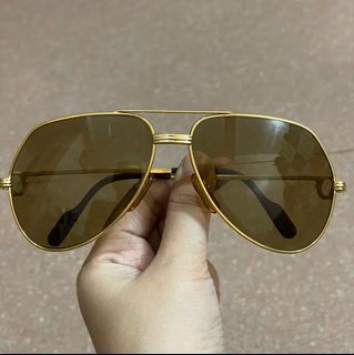 Vintage 80s CARTIER Vendome Sunglasses Aviator - Gold Frames - Tinted Lense