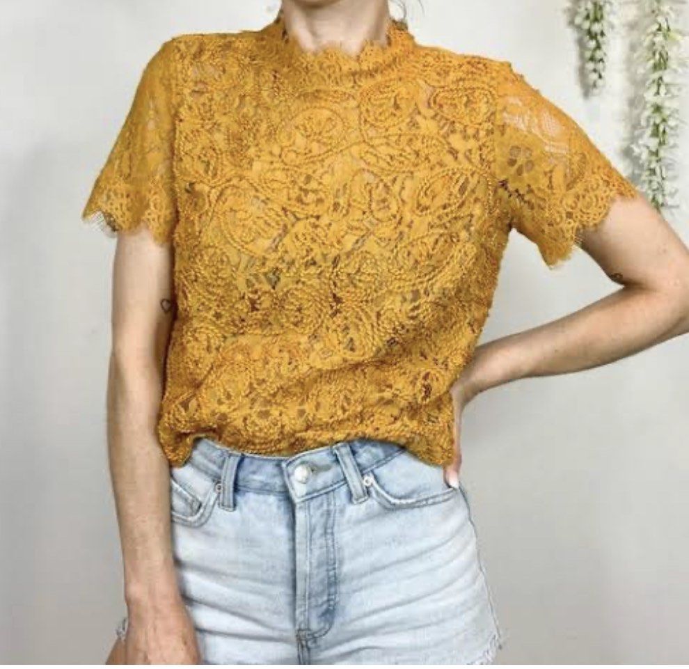 zara yellow lace top