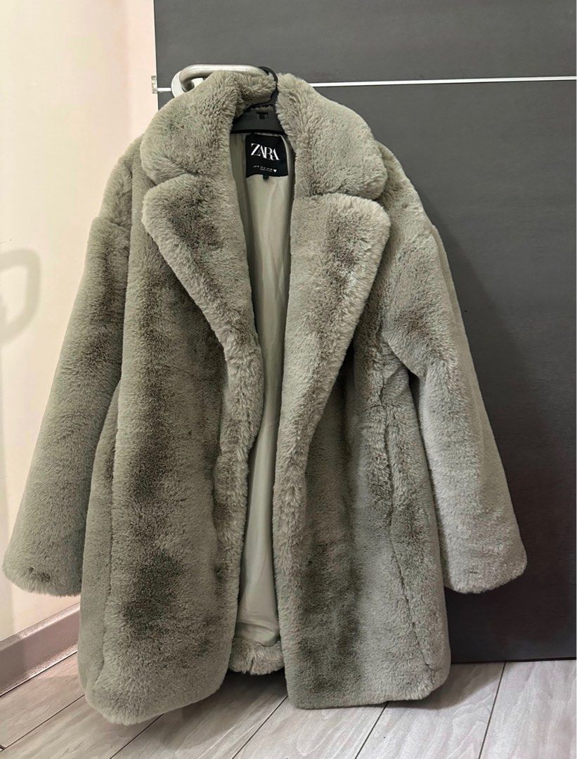 Zara green fur jacket cheap