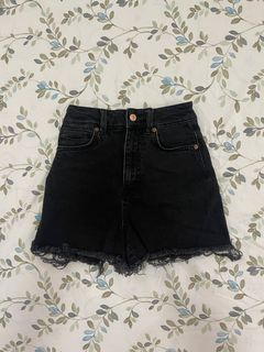 Zara High Waisted Black Denim Shorts
