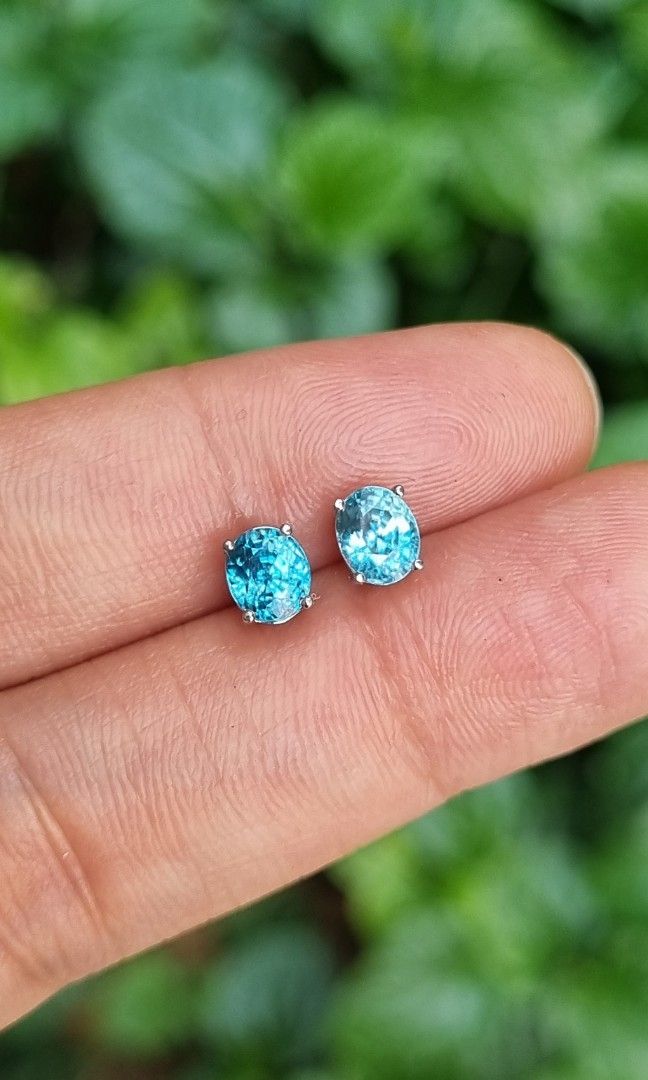 Genuine blue zircon earrings hot sale