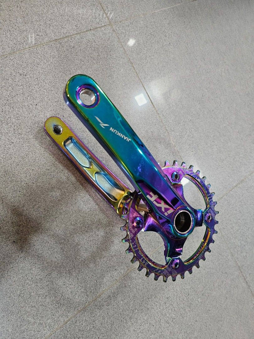 34T single speed MTB crankset chainring colourful oil slick Sports Equipment Bicycles Parts Parts Accessories on Carousell