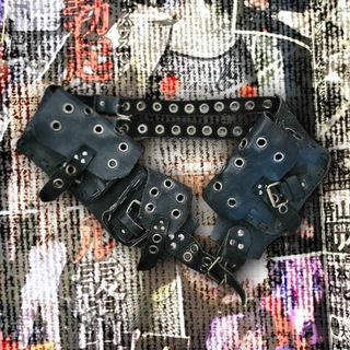 Adjustable black leather utility belt with compartment pouch, grommets, studs, buckles || alternative, pirate, gothic, archive, japanese harajuku, rockstar
