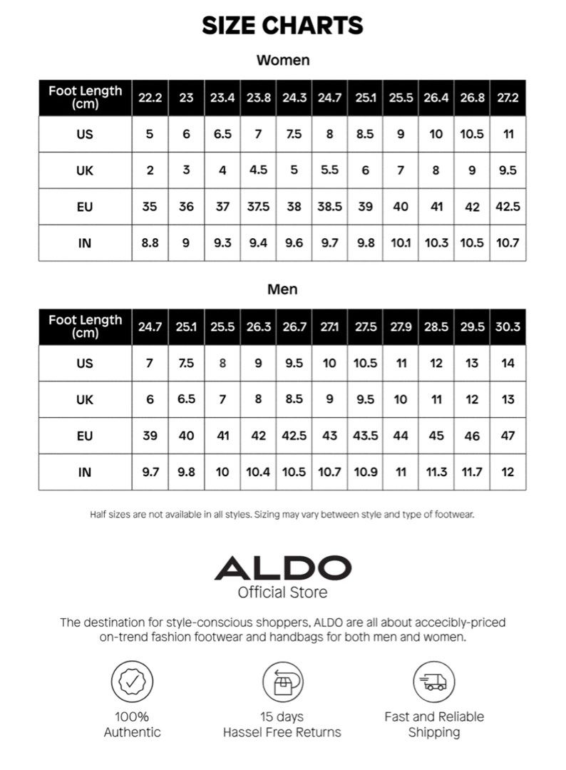 Aldo shoe size chart hotsell