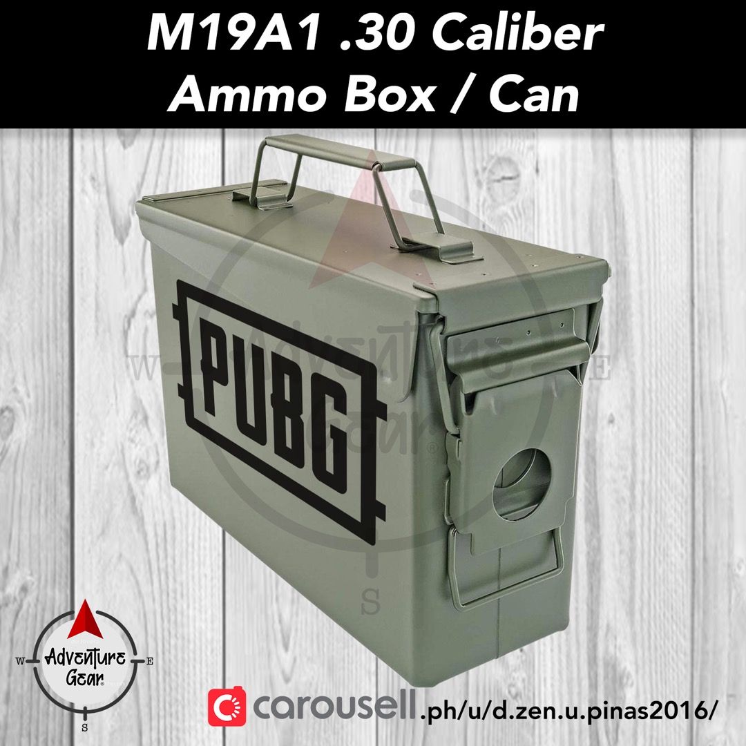 Ammo Can / Box .30 Caliber / Toolbox (M19A1) (Category: Hiking & Camping) located in San Mateo. Submitted by adventure.gear.ph (Listing ID 1109574966, Image 1). Description: ★★★★ 🪖 The 30 Cal is also known as 7.62MM and M19A1 🪖 ★★★ 🔴🔴🔴 FREE Vinyl Punisher Sticker 🔴🔴🔴 »Features: ★Sturdy Steel Construction is built to last ★Rubber O-ring protects contents from dust and moisture ★Swing-up carry handle for easy transport ★Front metal latch wi