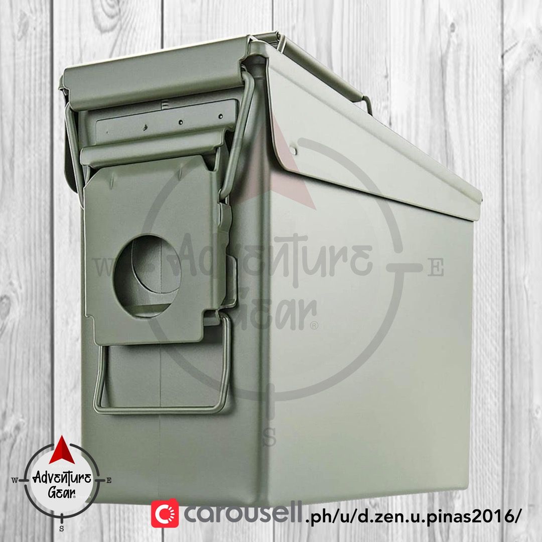 Ammo Can / Box .30 Caliber / Toolbox (M19A1) (Category: Hiking & Camping) located in San Mateo. Submitted by adventure.gear.ph (Listing ID 1109574966, Image 3). Description: ★★★★ 🪖 The 30 Cal is also known as 7.62MM and M19A1 🪖 ★★★ 🔴🔴🔴 FREE Vinyl Punisher Sticker 🔴🔴🔴 »Features: ★Sturdy Steel Construction is built to last ★Rubber O-ring protects contents from dust and moisture ★Swing-up carry handle for easy transport ★Front metal latch wi
