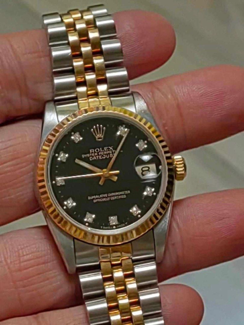 Authentic Rolex Date Just 31mm (Category: Luxury Watches) located in Quezon City. Submitted by jhaediah (Listing ID 1308134518, Image 1). Description: Junior Size 199os model or below sapphire glass with lughole 3135 engine comes with provided box and verification receipt from legit service center Davao .