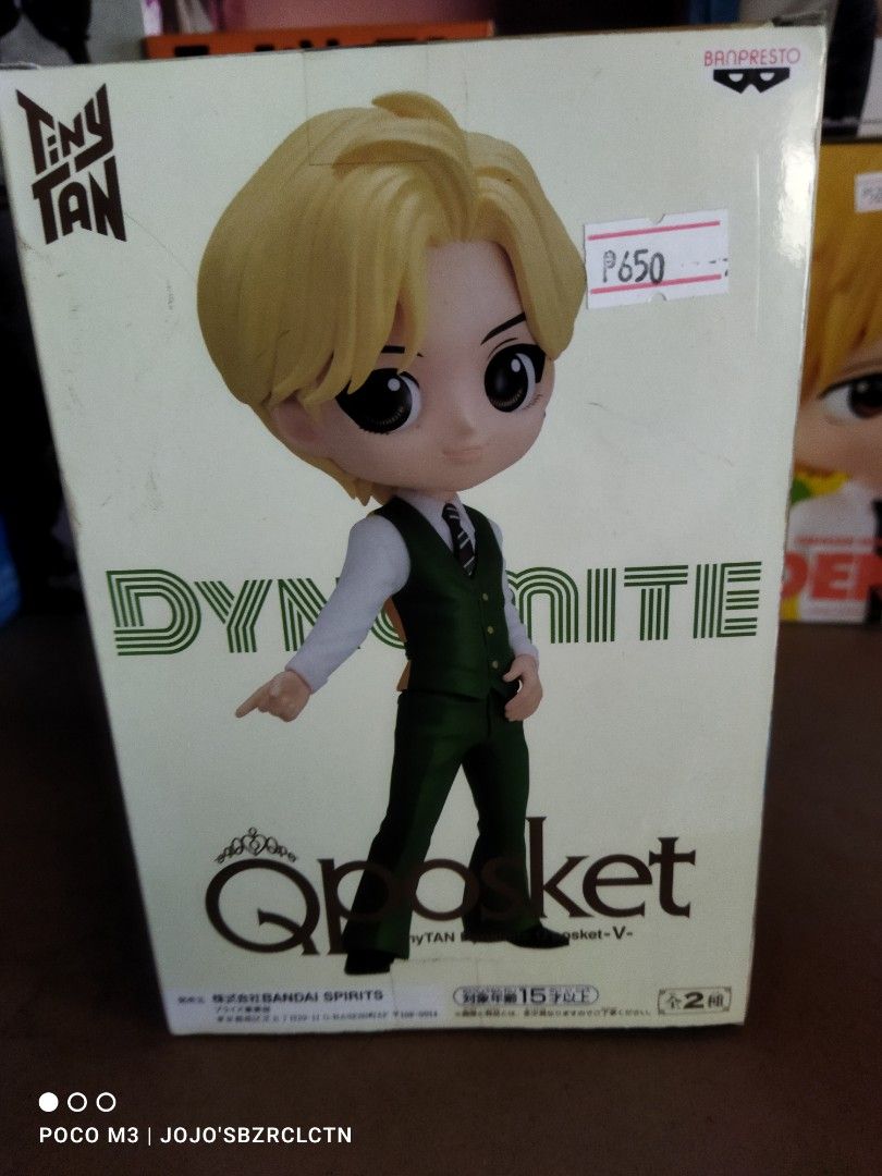 Banpresto Qposket Dynamite TinyTAN Figure A (Category: Designer & Blind Box Toys) located in Cavite. Submitted by jojoscollection (Listing ID 1308137281, Image 1). Description: Brand New Unopened actual photos are posted authentic from Japan + shipping fee MOP: Gcash MOD: J&T Express, Lalamove or pickup ( no SCO) Location: Dasmariñas, Cavite Packaging: We will secure your item in a box with bubble wrap and fragile sticker. Happy collecting!.