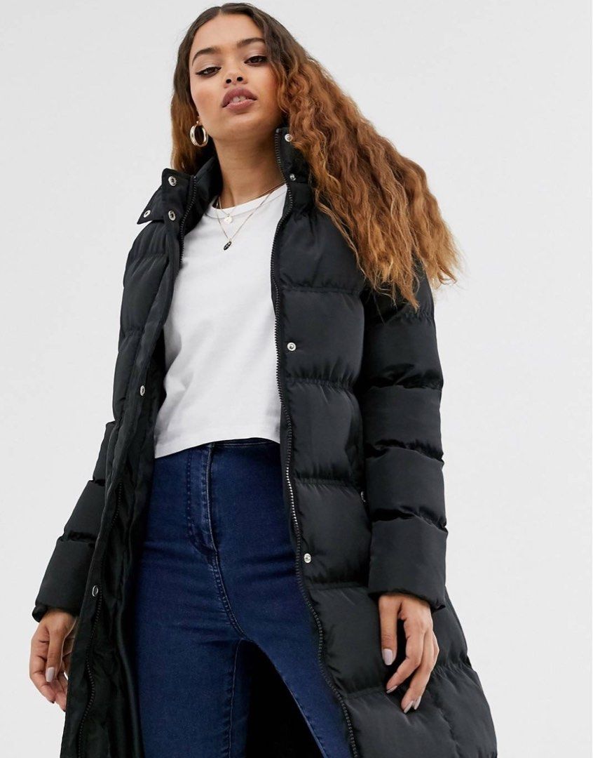 Brave Soul Petite Longline Puffer Jacket with Faux Fur Trim Hood in Black Women s Fashion Coats Jackets and Outerwear on Carousell