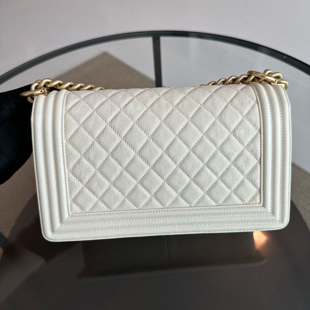 Chanel Caviar Boy Old Medium 25CM Quilted Leboy White GHW No 27
