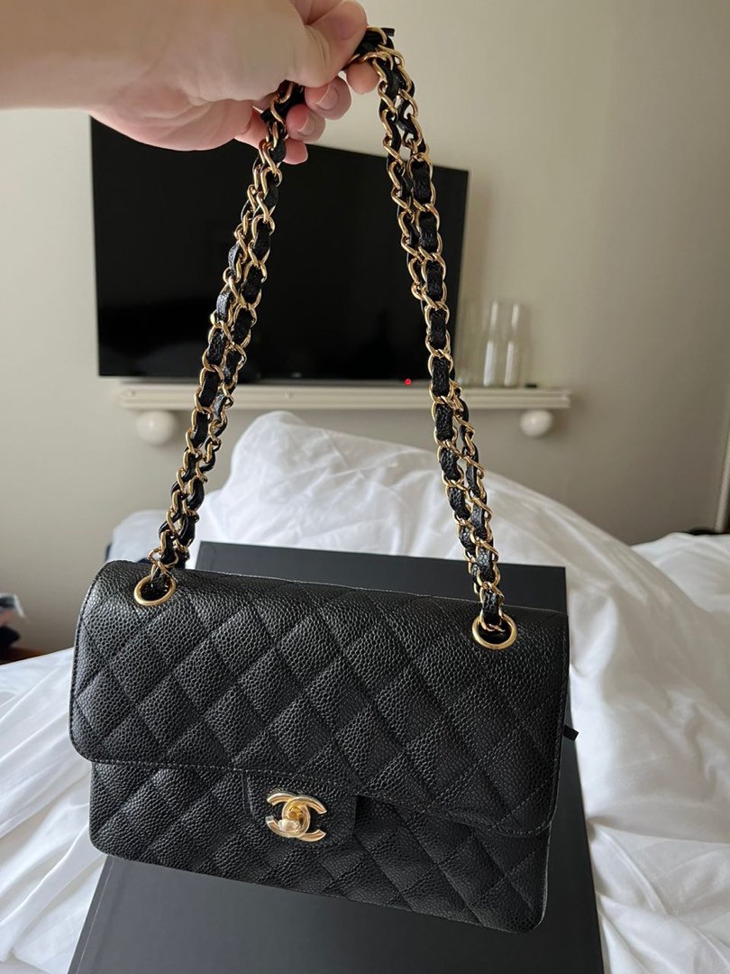 Chanel classic handbag grained calfskin & gold metal clearance