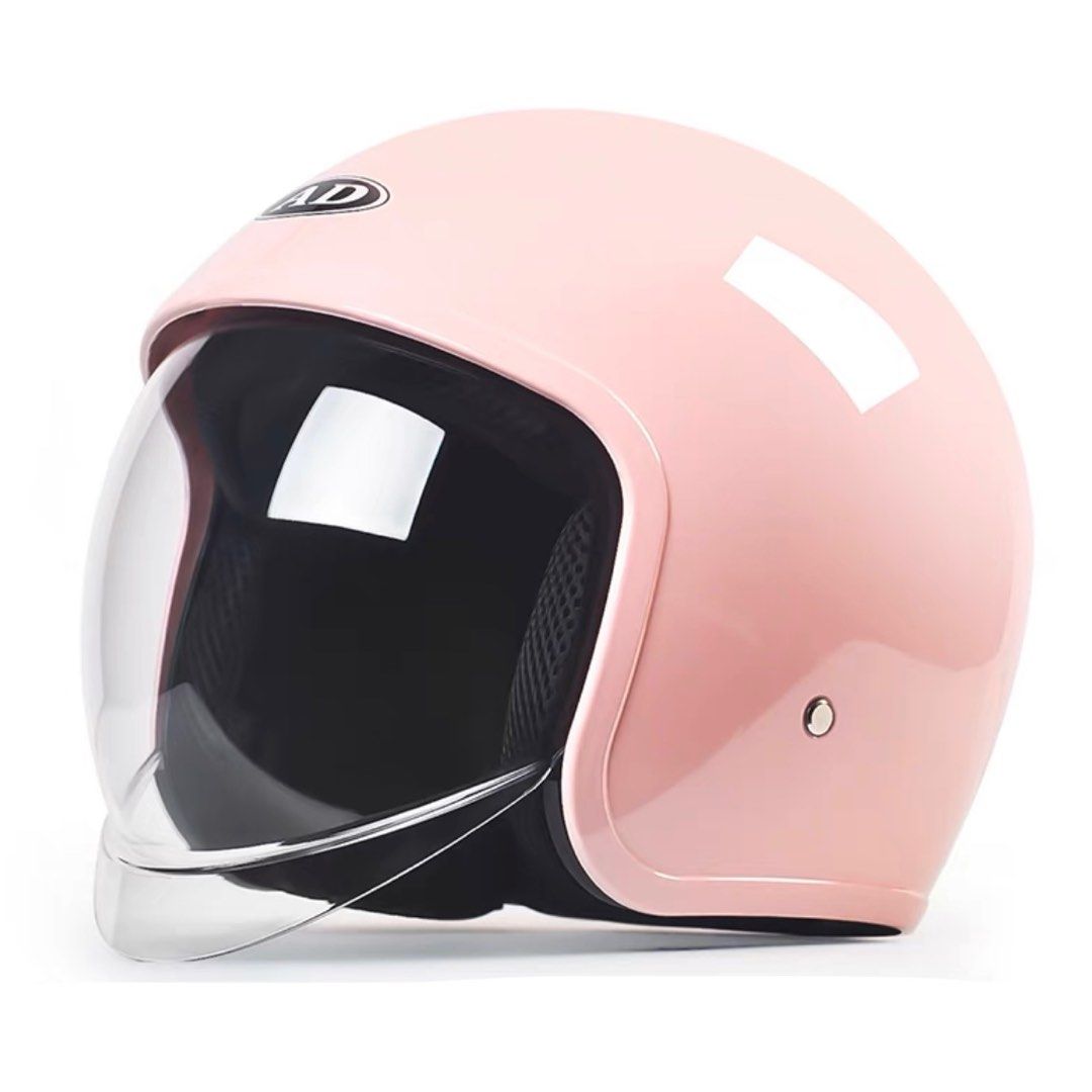 Pink Inbuilt Built In Lens Peak Bubble Astronaut Motorcycle Helmet Open Face Retro Vintage Classic Visor Vespa Scooter Cafe Racer Motorbike Bike Leather Gloss Old School Harley (Category: Motorcycle Apparel) located in Singapore. Submitted by soulfulsavour (Listing ID 1308196382, Image 1). Description: Pink Inbuilt Built In Lens Peak Bubble Astronaut Motorcycle Helmet Open Face Retro Vintage Classic Visor Vespa Scooter Cafe Racer Motorbike Bike L