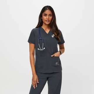 Figs Reversible Scrubs Dark Harbor and Dusty Blue Small Petite