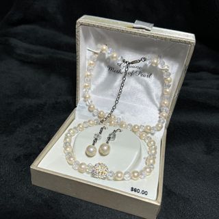 Genuine Mother of Pearl Necklace and Earrings Set Authentic Pearls Seawater