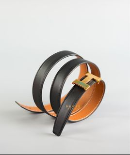 Hermes Constance Belt with Gold Buckle H & Reversible Leather Strap (Noir/Gold) (90)