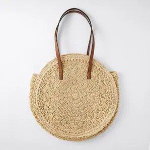 H M Round Straw Shopper Beach Bags Women s Fashion Bags Wallets Beach Bags on Carousell