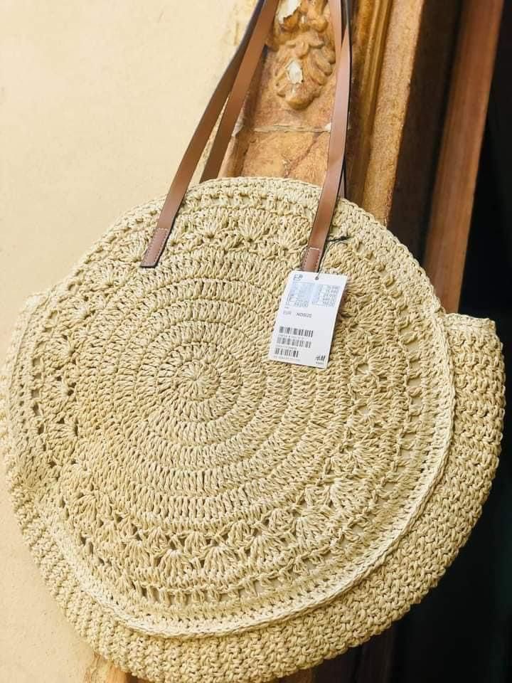 H M Round Straw Shopper Beach Bags Women s Fashion Bags Wallets Beach Bags on Carousell