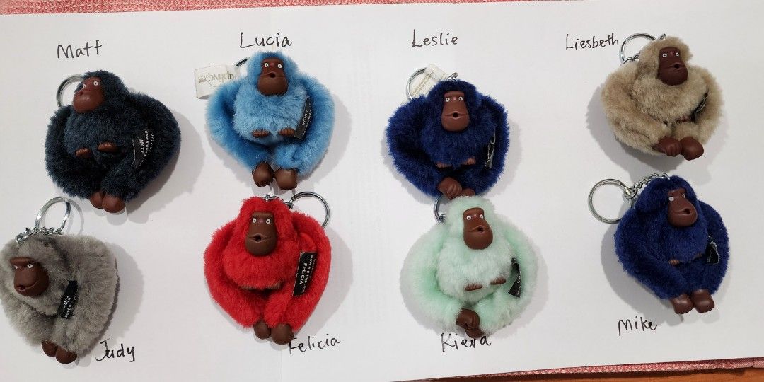 Kipling Monkey Keychains (Category: Craft Supplies & Tools) located in Singapore. Submitted by serendipity39 (Listing ID 1308188158, Image 1). Description: Update: *SOLD* - Judy, Kiera, Matt, Liesbeth, Lucia, Leslie, and Felicia. * BALANCE: Mike and Roland. Brand new. Please specify the names of the monkeys that you're interested in..