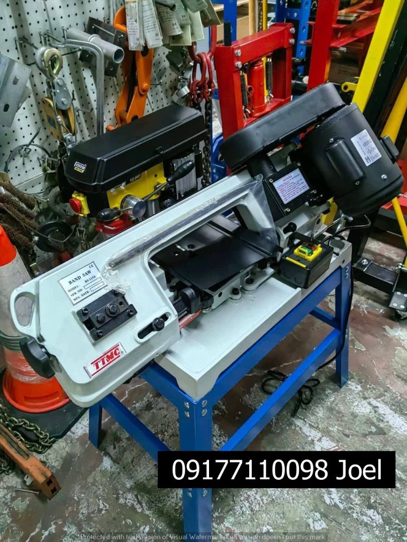 METAL CUTTING BANDSAW (Category: Construction Tools & Equipment) located in Manila. Submitted by joeyroque09 (Listing ID 1308155886, Image 2). Description: Metal Cutting Bandsaw Brand: TTMC Model: BS-115A Speed: 24, 37, 67MPM Blade size: 12.7 x 0.64 x 1638mm Motor: 1/2HP V-belt driven (95kgs) The bow can stand at 90℃ for vertical cutting Max. Cap. Circular @90deg. 115mm Rectangular @90deg. 100 x 160mm Circular @45deg. 100mm Rectangular @45deg. 60