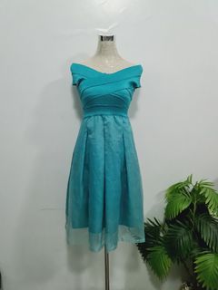 Midi pleated cute bandage  formal event party blue green dress