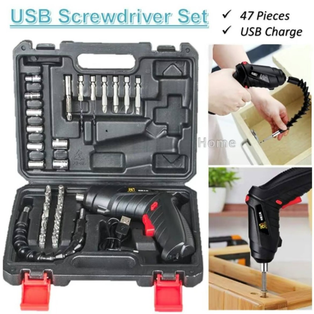 Mini Electric Screwdriver Set USB Charging Drill Cordless Drill Set Multi Function Drill Portable Drill Set Free Delivery Furniture Home Living Home Improvement Organisation Home Improvement