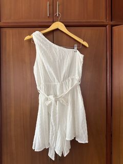 One Sided White Textured Romper