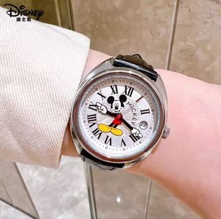 Original Brand new Disney Mickey Mouse Watch, Black Leather Strap, moving hands and calendar window.