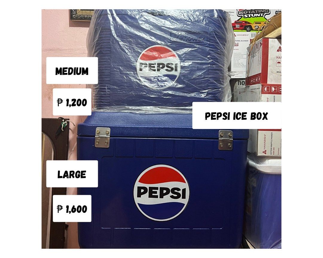 Pepsi Ice Box Medium and Large (Category: Storage Boxes & Baskets) located in Manila. Submitted by shop_hana (Listing ID 1308156632, Image 1). Description: Pepsi Ice Box Medium - ₱1200 2 available Pepsi Ice Box Large - ₱1600 2 available Brand New Negotiable .