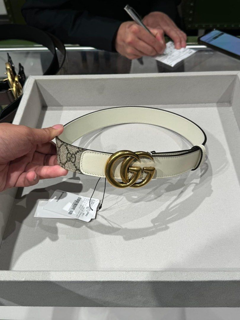 Gucci belt white and gold deals