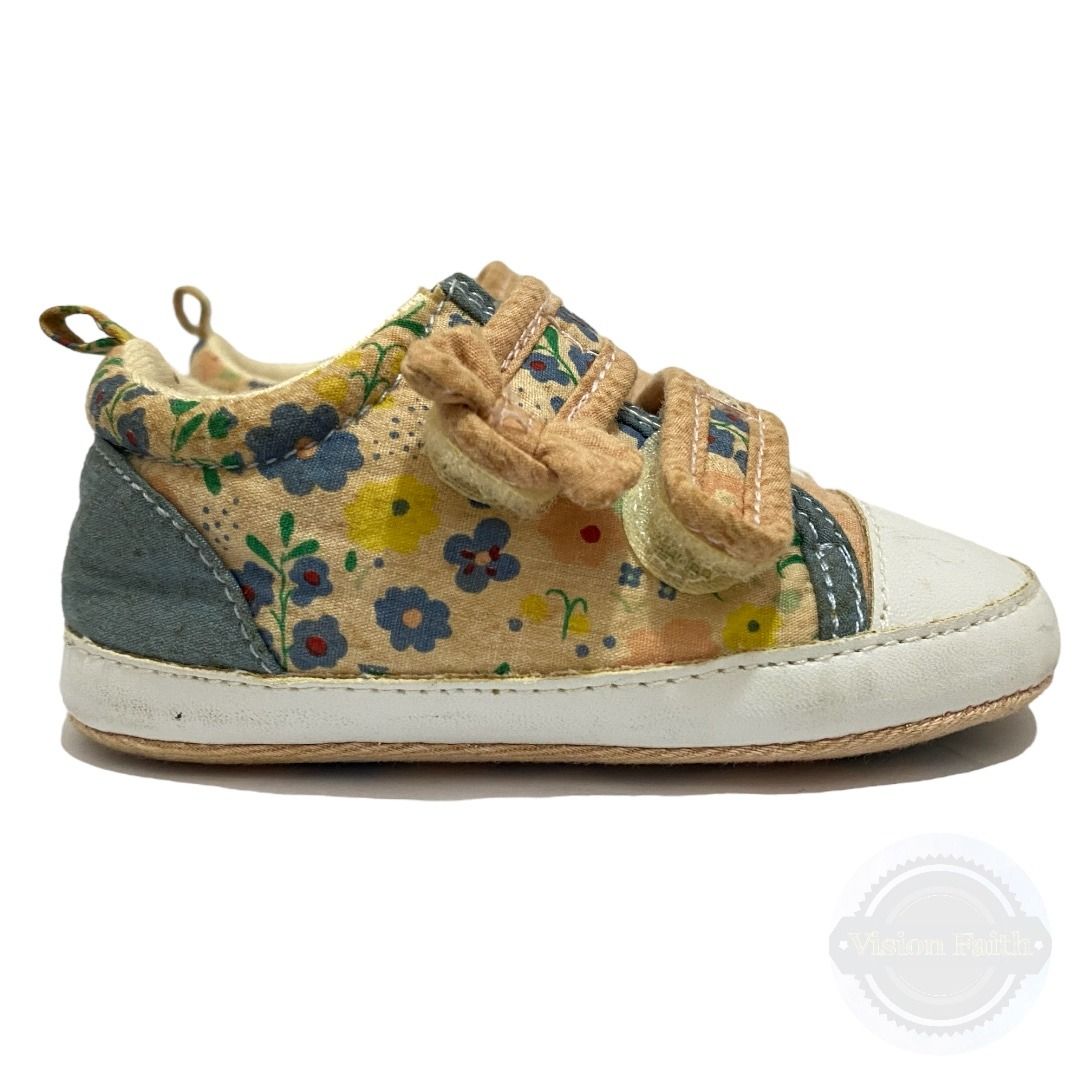 PRELOVED M S CANVAS FLORAL RIPTAPE BABY GIRL SHOES SIZE 12 18MONTHS