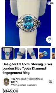 Rare Authentic Designer brand CaA sterling silver London Blue Topaz
