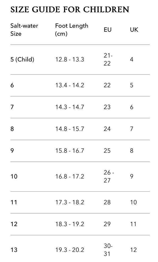 Size Chart Salt Water Sandals Size 13 Saltwater Kids Sandals In